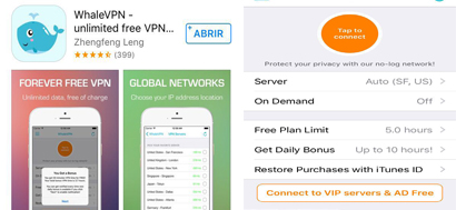 Whale VPN lidera búsqueda de aplicaciones en tienda Apple